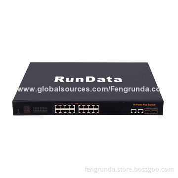 16-port PoE Switch with 2 Gigabit Uplink Port + 2 Gigabit Fiber Optical Port, CE,FCC,RoHS-certified